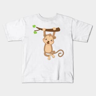 Cute kawaii monkey on tree design Kids T-Shirt